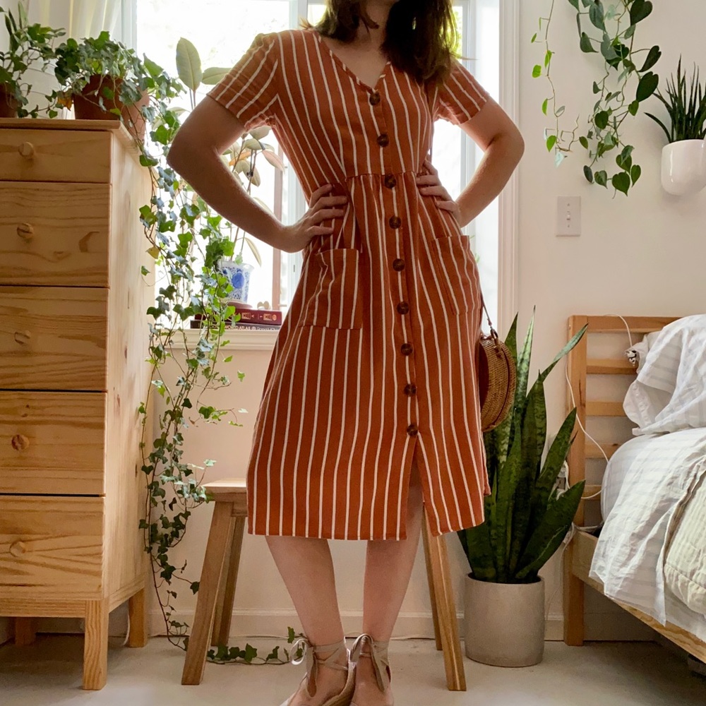 Striped Cotton On Button Down Midi Dress